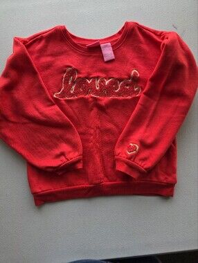 Isaac Mizrahi Girls Red Loved Pullover Size 10/12 EUC Script Aesthetic Kidcore